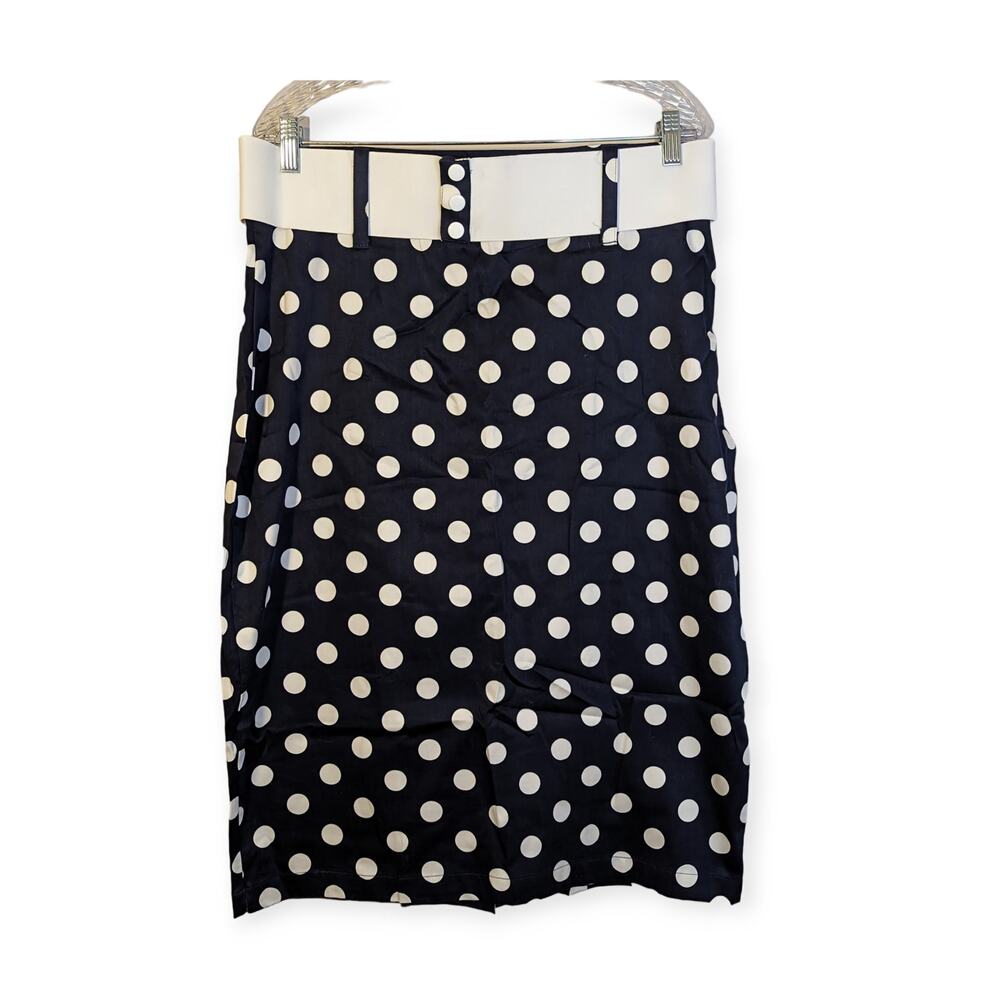 NWOT RockSteady Navy White Dot Slit Back Belted Pencil Skirt Pinup Rockabilly 3X